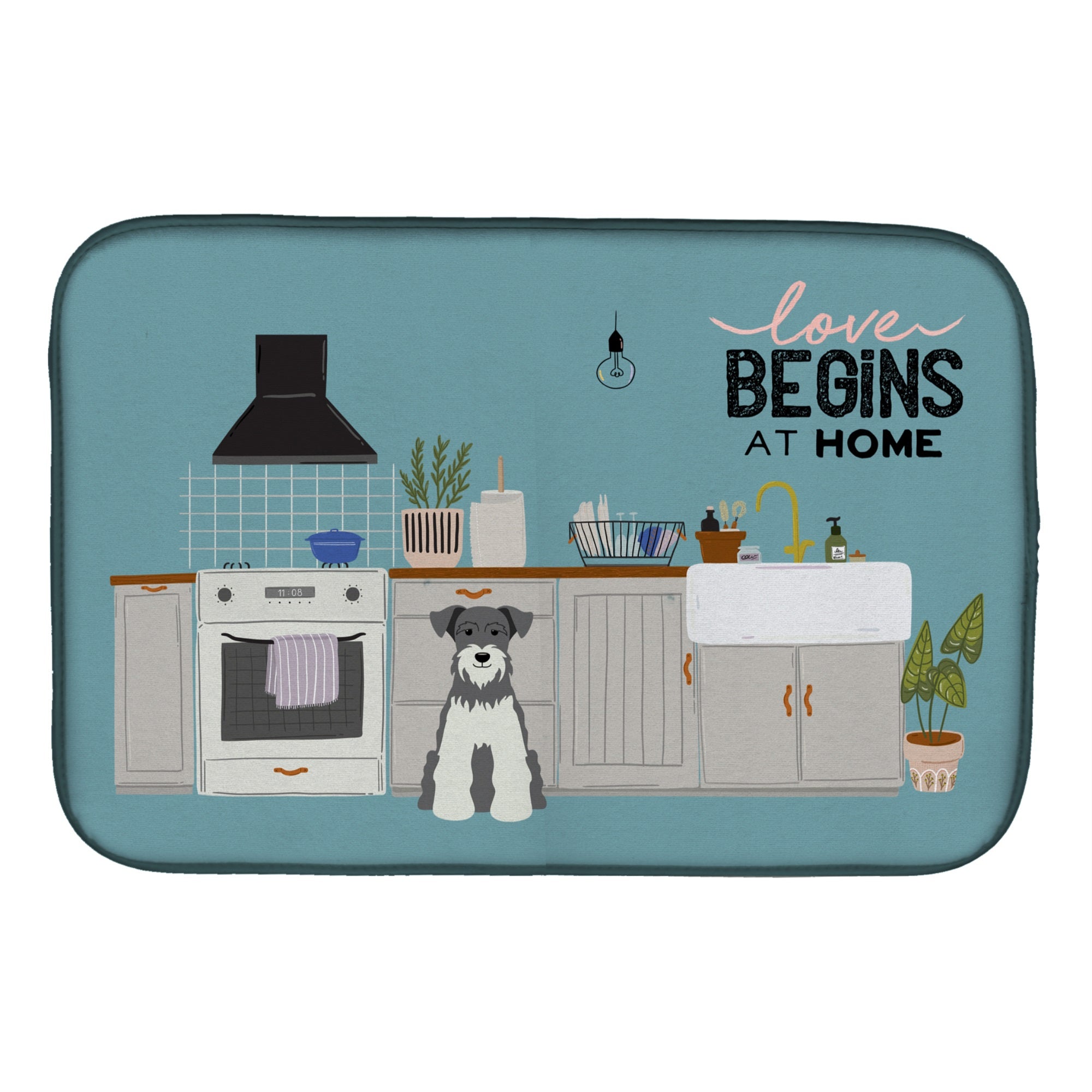 Salt And Pepper Miniature Schnauzer Kitchen Scene Dish Drying Mat